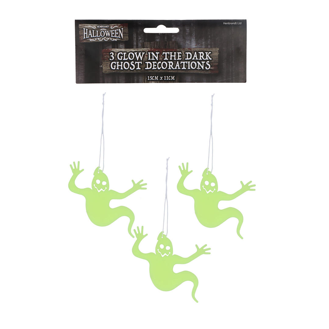 Glow in the Dark Ghosts Plastic Halloween Hanging Decorations 15cm - Pack of 3 View 5