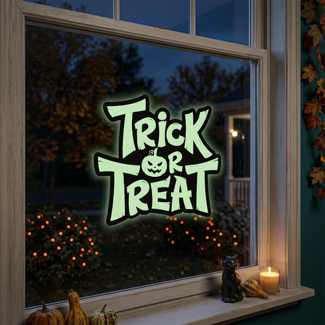 Glow in the Dark Halloween Trick or Treat Gel Window Sticker Decoration