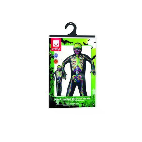 Glow in the Dark Multicoloured Skeleton Fancy Dress Costume Kids Unisex Small - Age 4-6 Product Gallery Image