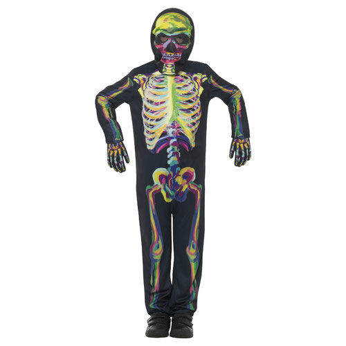 Glow in the Dark Multicoloured Skeleton Fancy Dress Costume Kids Unisex Small - Age 4-6 Product Gallery Image