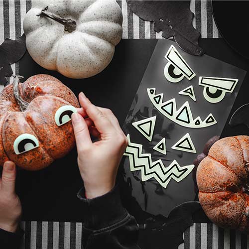 Glow in the Dark Pumpkin Face Halloween Gel Stickers - Pack of 2 Product Gallery Image
