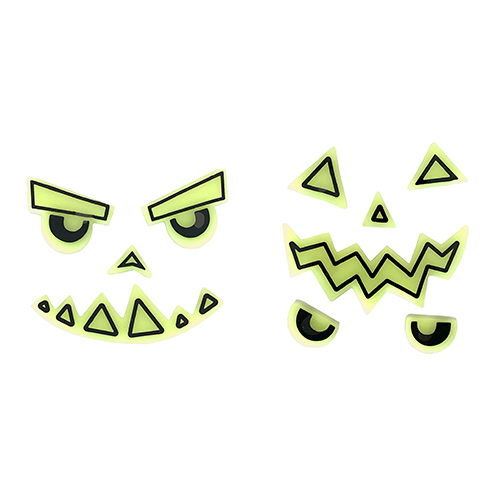 Glow in the Dark Pumpkin Face Halloween Gel Stickers - Pack of 2