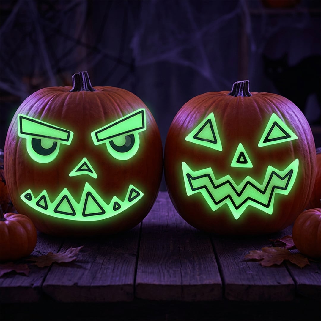 Glow in the Dark Pumpkin Face Halloween Gel Stickers