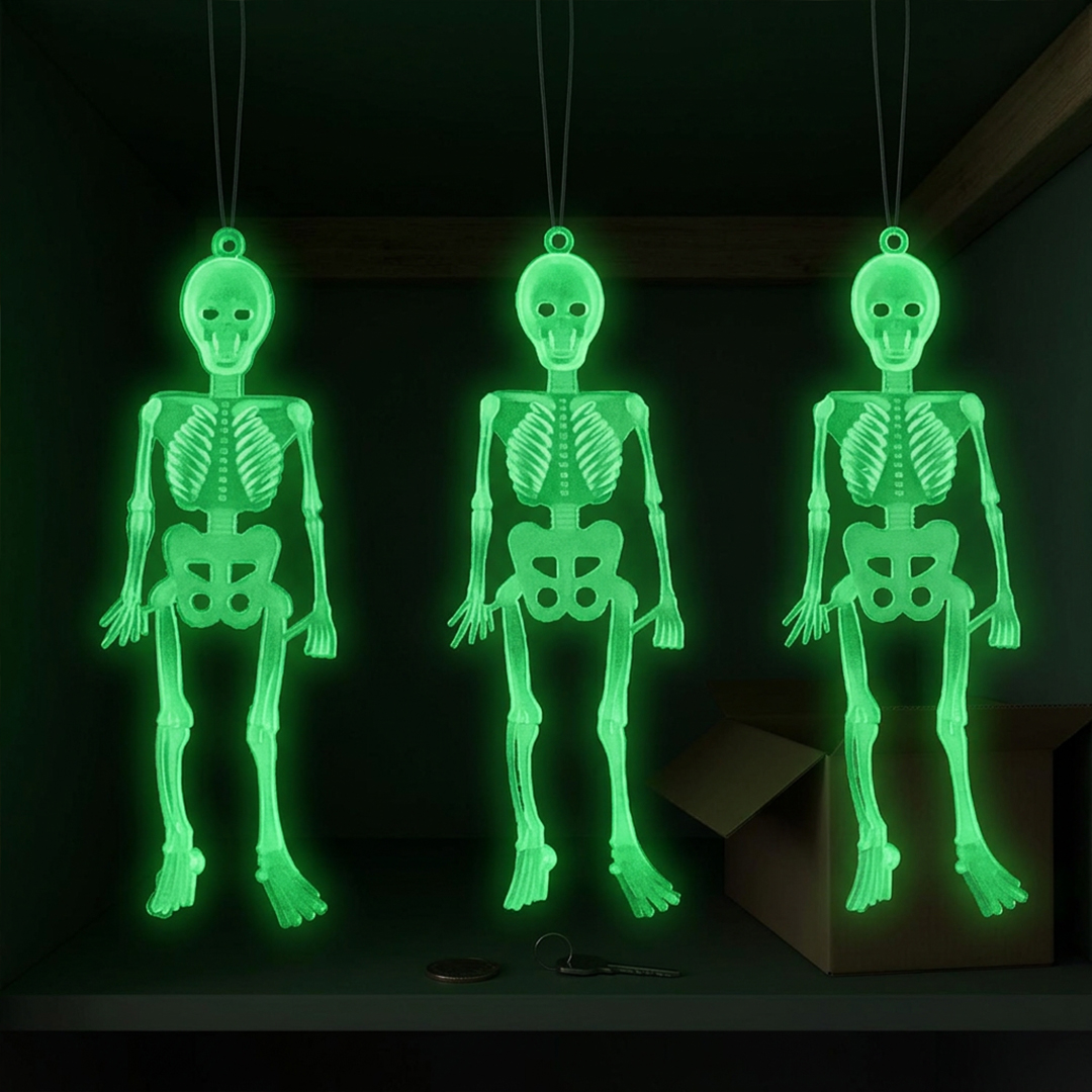 Glow in the Dark Skeleton Halloween Hanging Decorations 16cm - Pack of 16