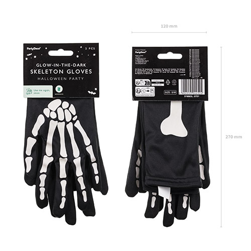 Glow in the Dark Skeleton Halloween Unisex Fancy Dress Gloves Product Gallery Image