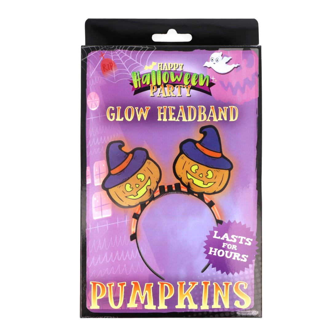 Glow in the Dark Witchy Pumpkin Halloween Headband Fancy Dress Accessory