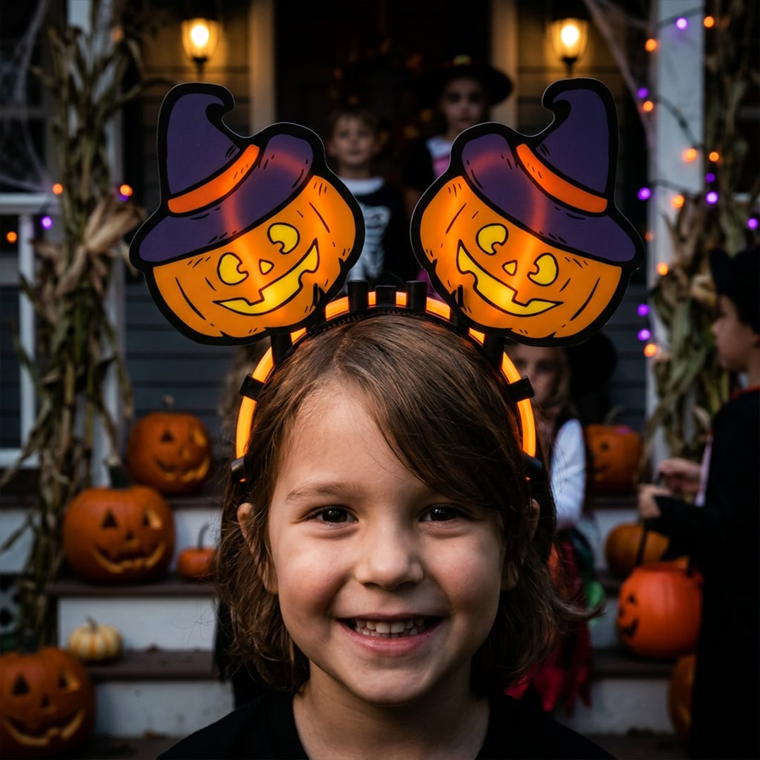 Glow in the Dark Witchy Pumpkin Halloween Headband Fancy Dress Accessory