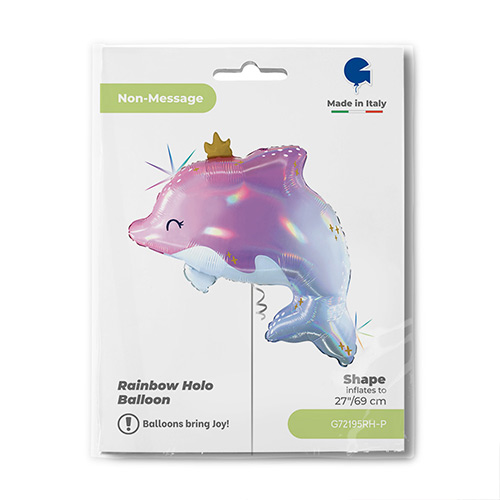 Glowy Iridescent Dolphin Helium Foil Shaped Balloon 69cm / 27 in Product Gallery Image