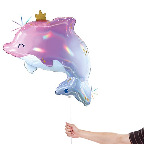 Glowy Iridescent Dolphin Helium Foil Shaped Balloon 69cm / 27 in Product Gallery Image