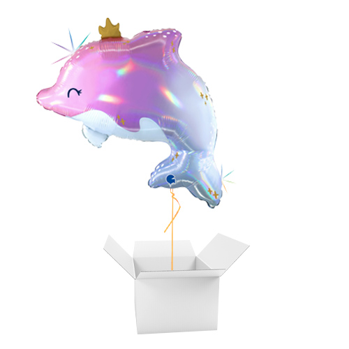 Glowy Iridescent Dolphin Giant Foil Helium Balloon - Inflated Balloon in a Box Product Gallery Image