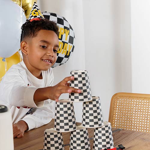 Go! Checkered Flag Racing Party Hats 16cm - Pack of 6 Product Gallery Image