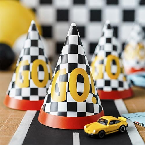 Go! Checkered Flag Racing Party Hats 16cm - Pack of 6 Product Gallery Image