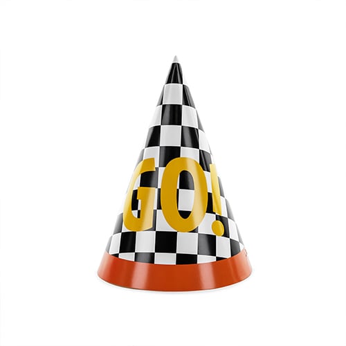 Go! Checkered Flag Racing Party Hats 16cm - Pack of 6 Product Gallery Image