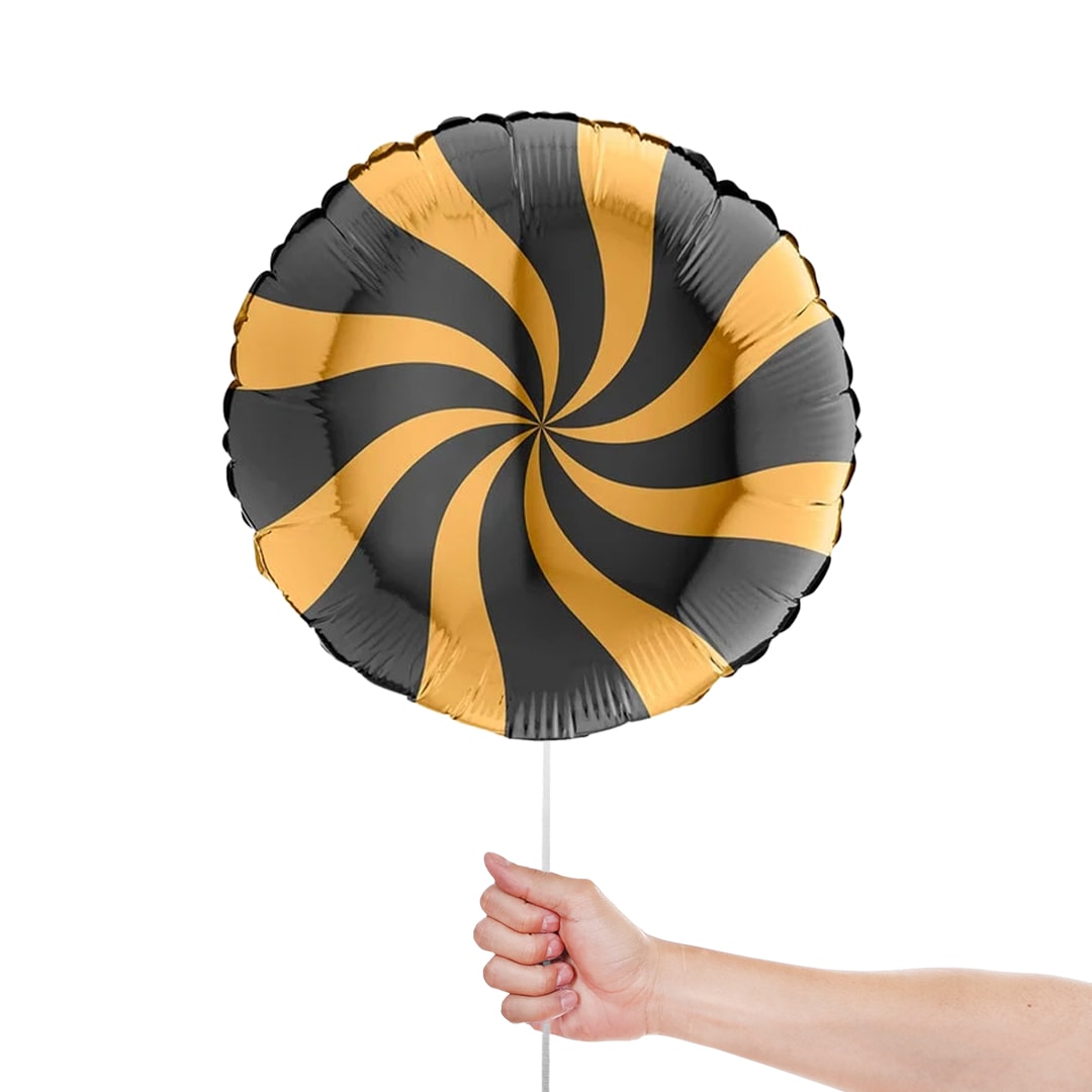 Gold & Black Candy Swirl Round Foil Helium Balloon 46cm / 18 in Product Gallery Image