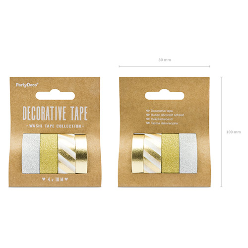 Gold & Silver Decorative Sticky Washi Tape - Pack of 4 Product Gallery Image