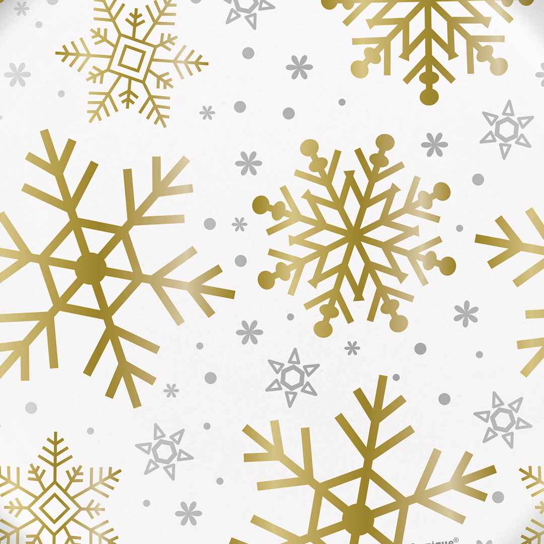 Gold & Silver Snowflake Print Christmas Round Paper Plates 22cm - Pack of 8 View 2