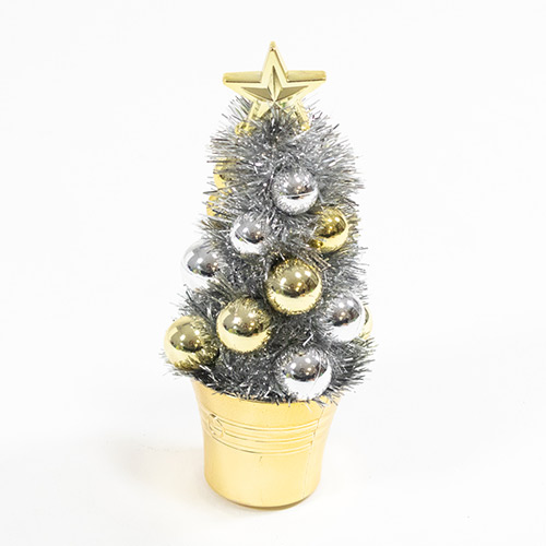 Gold & Silver Tinsel Christmas Tree with Baubles Decoration 20cm Product Gallery Image