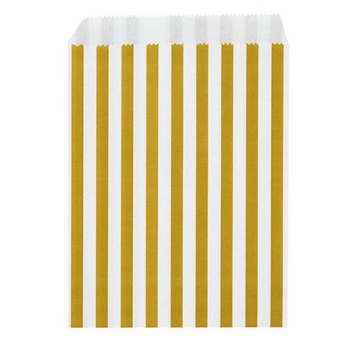 Gold & White Stripe Favour Sweet Gift Paper Bags - Pack of 50