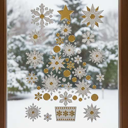 Gold & Silver Christmas Tree Crystal Decorative Window Stickers