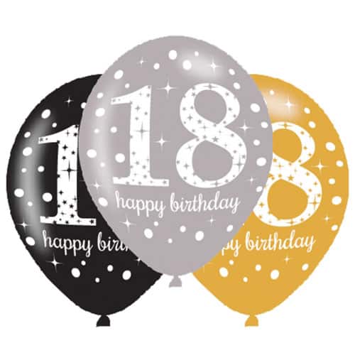 Gold Celebration Happy 18 Birthday Latex Balloons 27cm / 11 in - Pack of 6