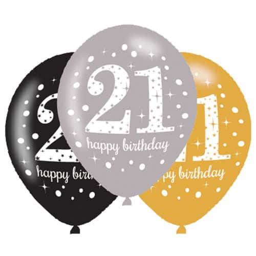 Gold Celebration Happy 21 Birthday Latex Balloons 27cm / 11 in - Pack of 6 Product Image