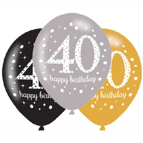 Gold Celebration Happy 40 Birthday Latex Balloons 27cm / 11 in - Pack of 6 Product Image