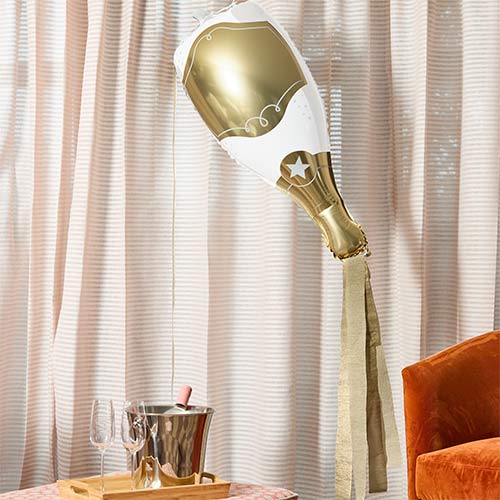 Gold Champagne Bottle with Gold Crepe Paper Tassels Helium Foil Balloon Product Gallery Image