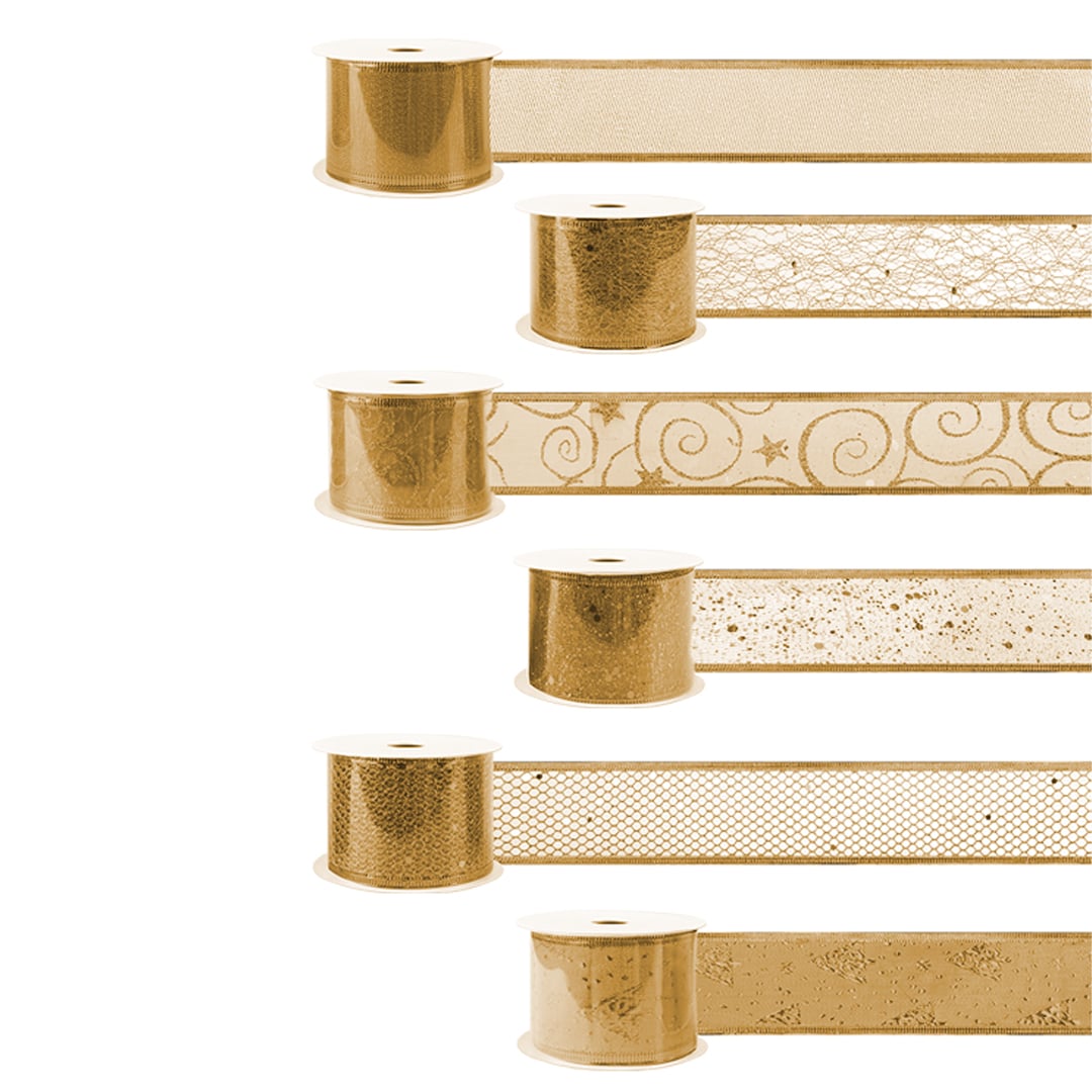 Gold Decorative Christmas Wired Ribbon Reel 1.8m