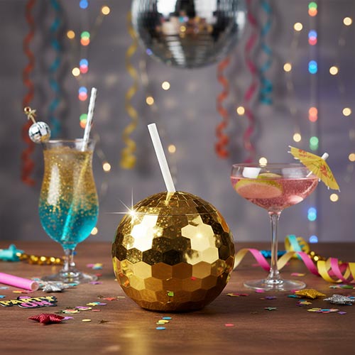 Gold Disco Ball Tumbler With Straw 500ml