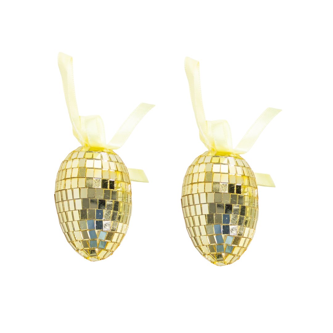 Gold Disco Easter Eggs Hanging Decorations - Pack of 2