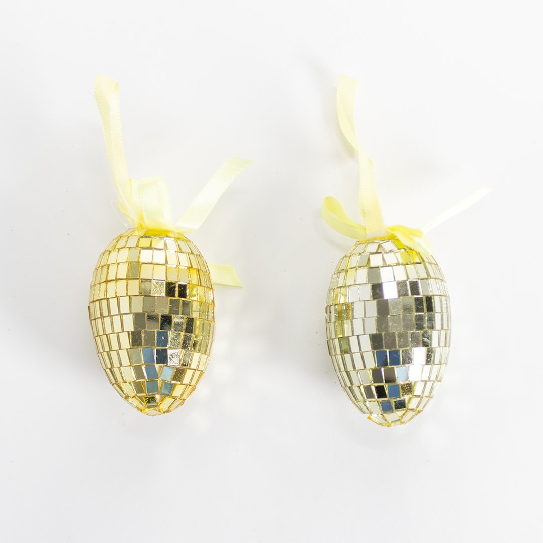 Gold Disco Easter Eggs Hanging Decorations - Pack of 2