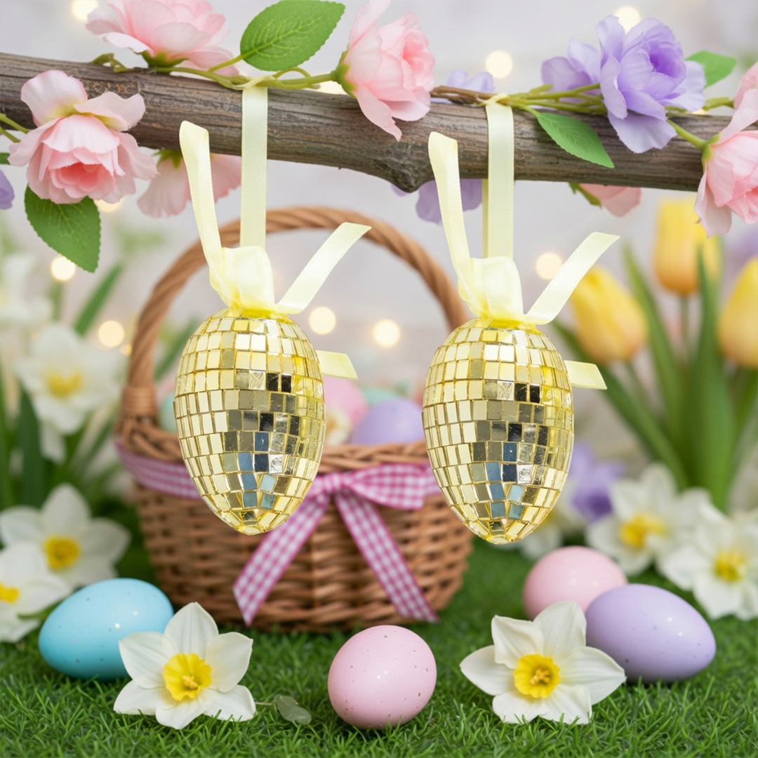 Gold Disco Easter Eggs Hanging Decorations - Pack of 2 Product Gallery Image