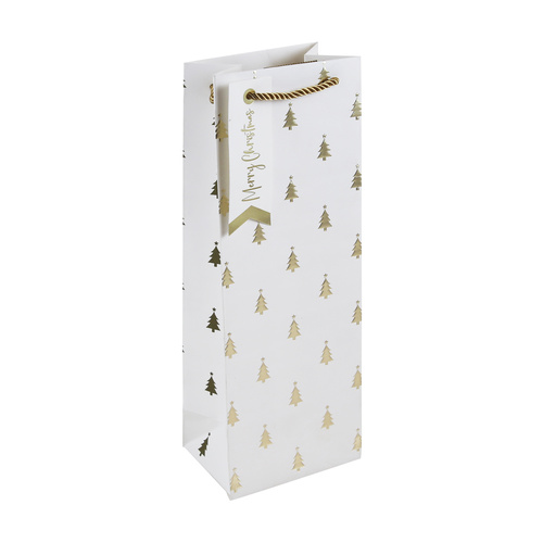 Gold Embossed Christmas Tree White Bottle Gift Bag 35cm Product Image