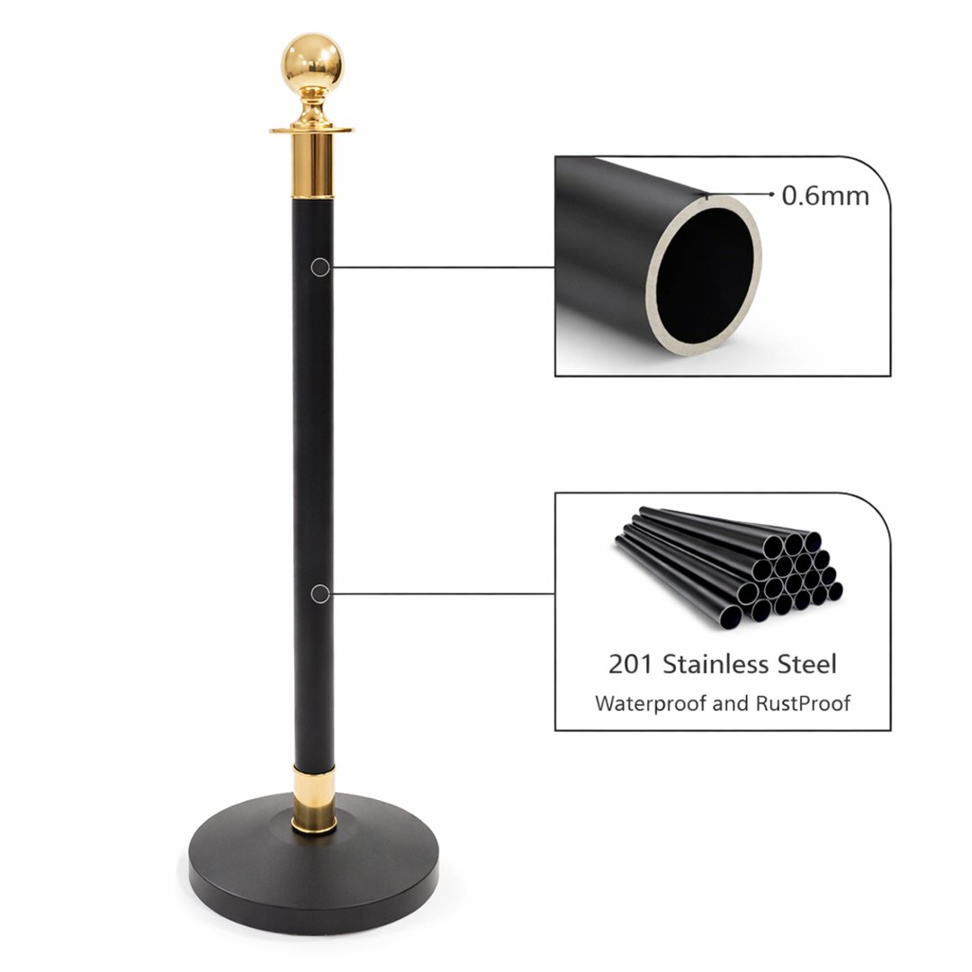 Golden Finish with Ball Top Black Stanchion Pole Product Gallery Image