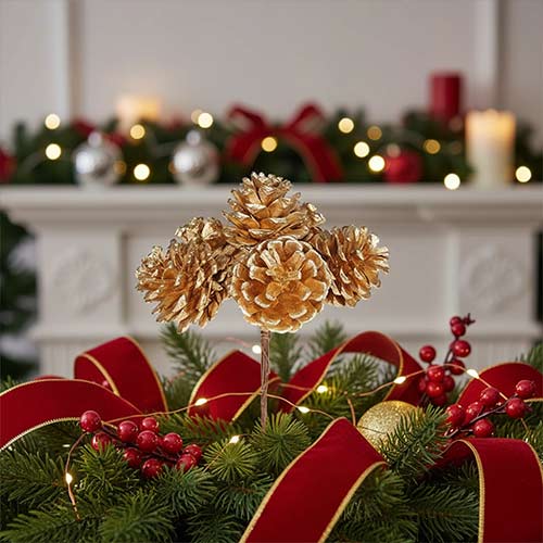 Gold Finished Pinecone Bunch Artificial Plant Pick Decoration 11cm