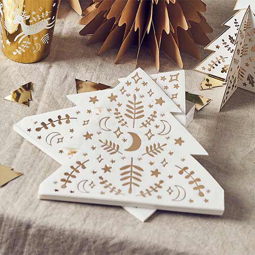 Gold Foil Christmas Tree Shaped Luncheon Napkins 3 Ply 33cm - Pack of 16 Product Gallery Image