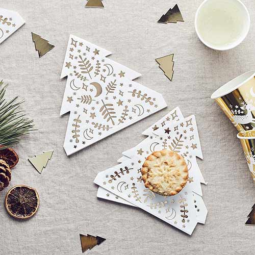 Gold Foil Christmas Tree Shaped Luncheon Napkins 3 Ply 33cm - Pack of 16 Product Gallery Image