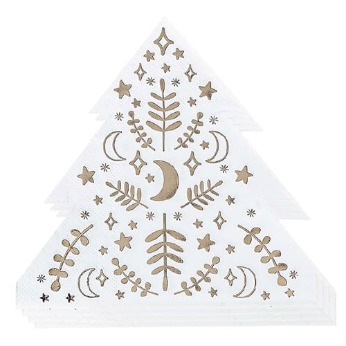 Gold Foil White Christmas Tree Shaped Paper Luncheon Napkins 33cm 3 Ply - Pack of 16 Product Gallery Image
