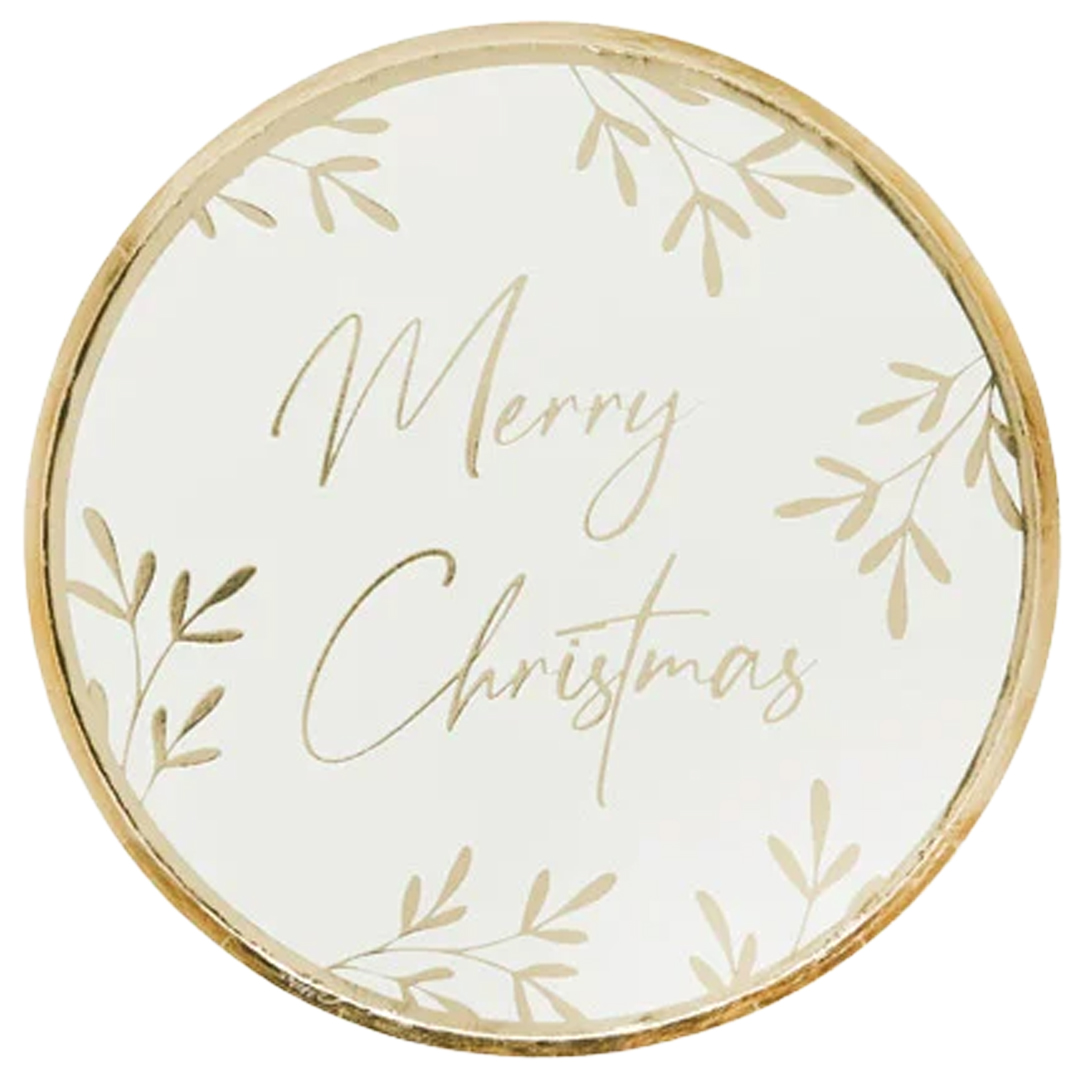 Gold Foil Merry Christmas Foliage Round Paper Plates 23cm - Pack of 8