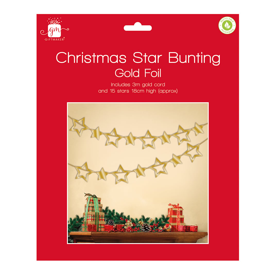 Gold Foil Star Christmas Bunting Banner 3m Product Gallery Image