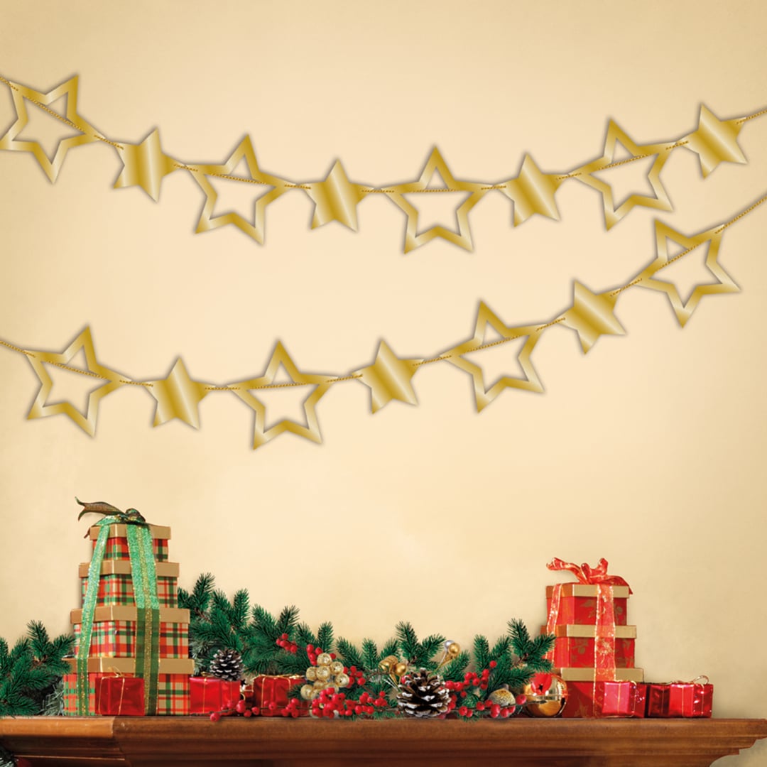 Gold Foil Star Christmas Bunting Banner 3m