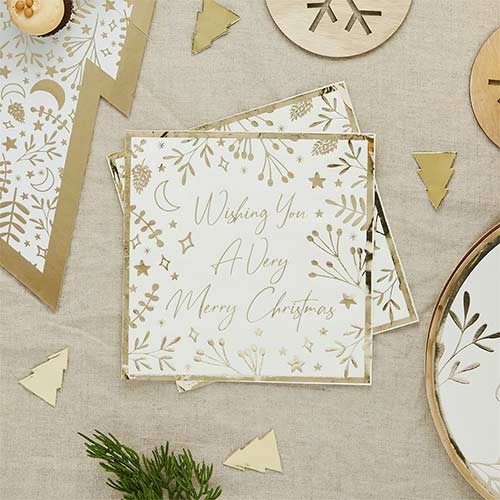 Gold Foil 'Wishing You A Very Merry Christmas' Luncheon Napkins 3 Ply 33cm - Pack of 16 Product Gallery Image