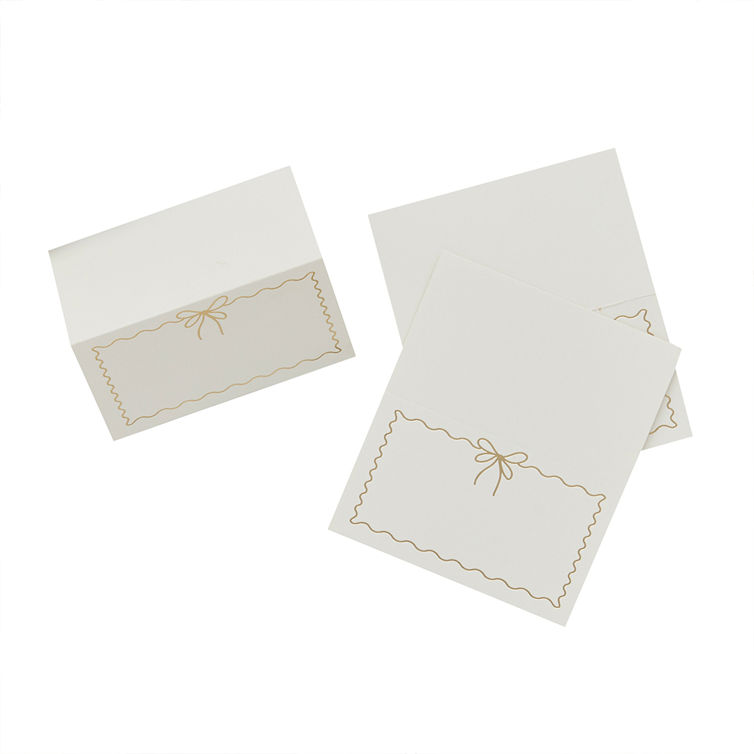 Gold Foiled Scalloped Edge Bow White Paper Place Cards - Pack of 8 Product Gallery Image
