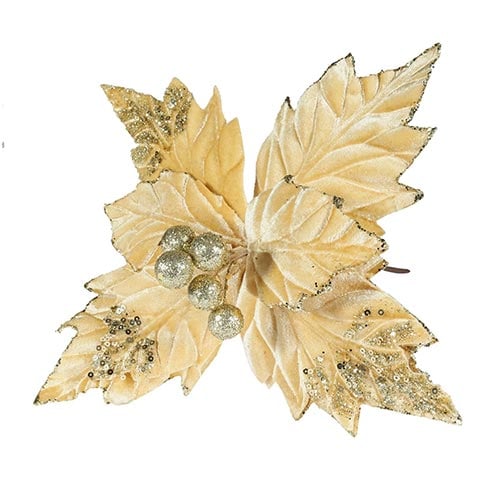 Gold Glitter Velvet Poinsettia Christmas Decoration 33cm Product Image