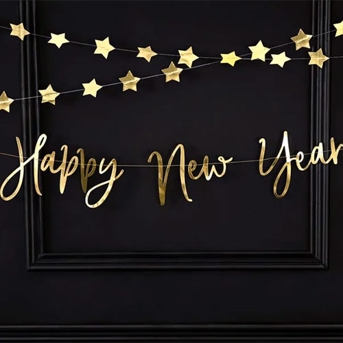 Gold Happy New Year Cardboard Letter Banner 200cm Product Gallery Image