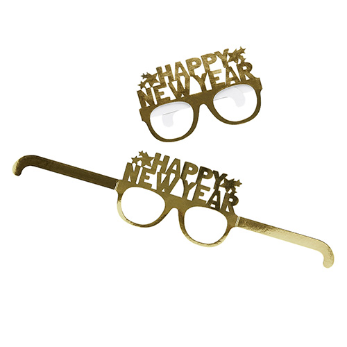 Gold 'Happy New Year' Paper Glasses - Pack of 10