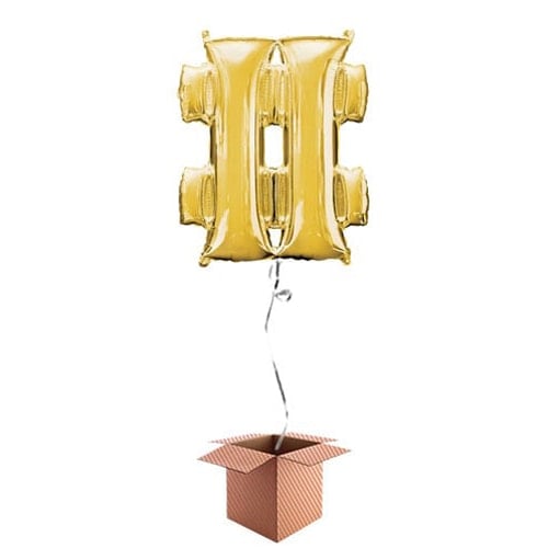 Gold Hashtag Supershape Foil Helium Balloon - Inflated Balloon in a Box Product Gallery Image