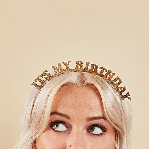 Gold 'It's My Birthday' Glitter Headband Product Gallery Image