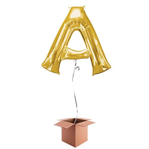 Gold Letter A Helium Foil Giant Balloon - Inflated Balloon in a Box Product Gallery Image