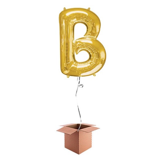 Gold Letter B Helium Foil Giant Balloon - Inflated Balloon in a Box Product Gallery Image